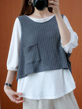 Pocket  Solid Vest+Batwing Sleeves T-Shirt
